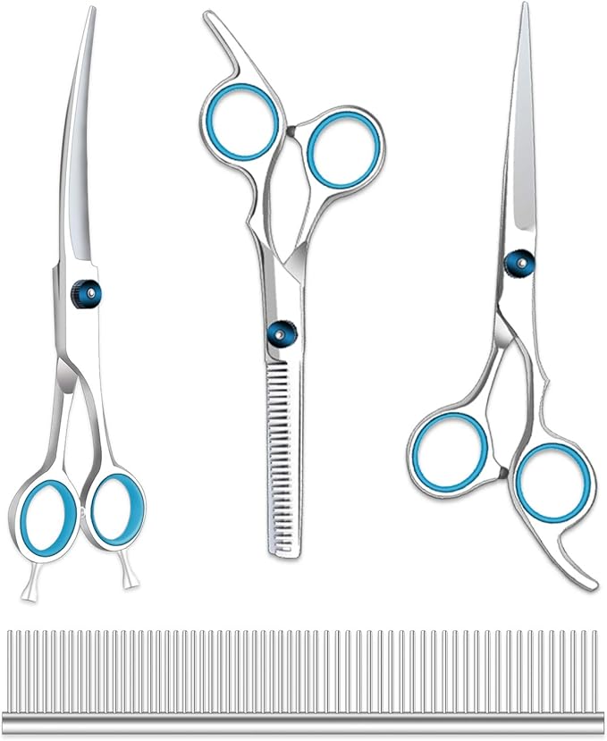 Maxshop Dog Grooming Scissors Kit, Heavy Duty Titanium Stainless Steel Professional Pet Grooming Scissors Kit with Comb, Straight Scissors, Curved Scissors, Thinning Shears for Dogs and Cats