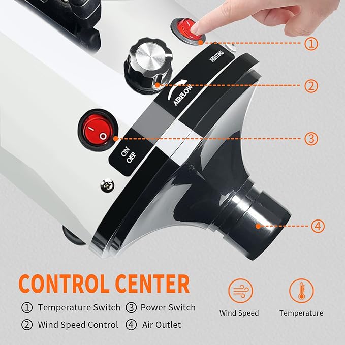 High Velocity Professional Dog Grooming Dryer,Adjustable Temperature and Speed Hair Dryer for Pets with 4 Nozzles