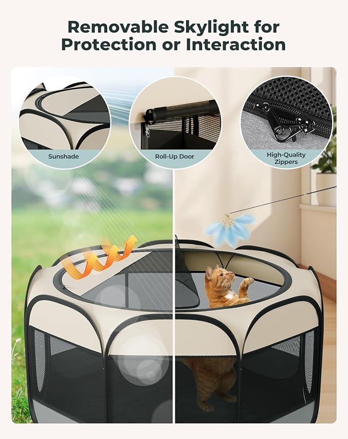 Cat Playpen, 71"x 24" Large Portable Puppy Playpen, 2-Room Foldable Dog Playpen for Indoor Outdoor Dogs, Cats, Small Animals with Carrying Case