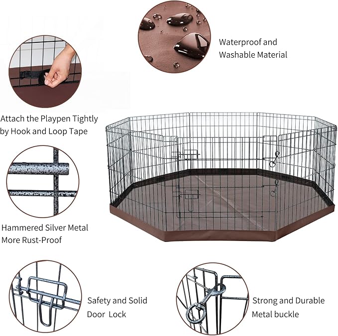 NEZUC Foldable Metal Dog Exercise Playpen Gate Fence Dog Crate 8 Panels 24 Inch Height Puppy Kennels with Bottom Pad for Animals Outdoor Indoor (with Bottom pad, 8 Panels 24" H)