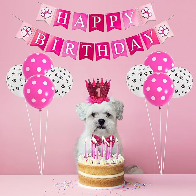 Dog Birthday Bandana Girl Dogs Birthday Party Supplies with Red Tutu Crown Scarf Numbers Red Bowtie Tutu Skirt Paw Balloons for Girl Dog Birthdays Decorations Supplies