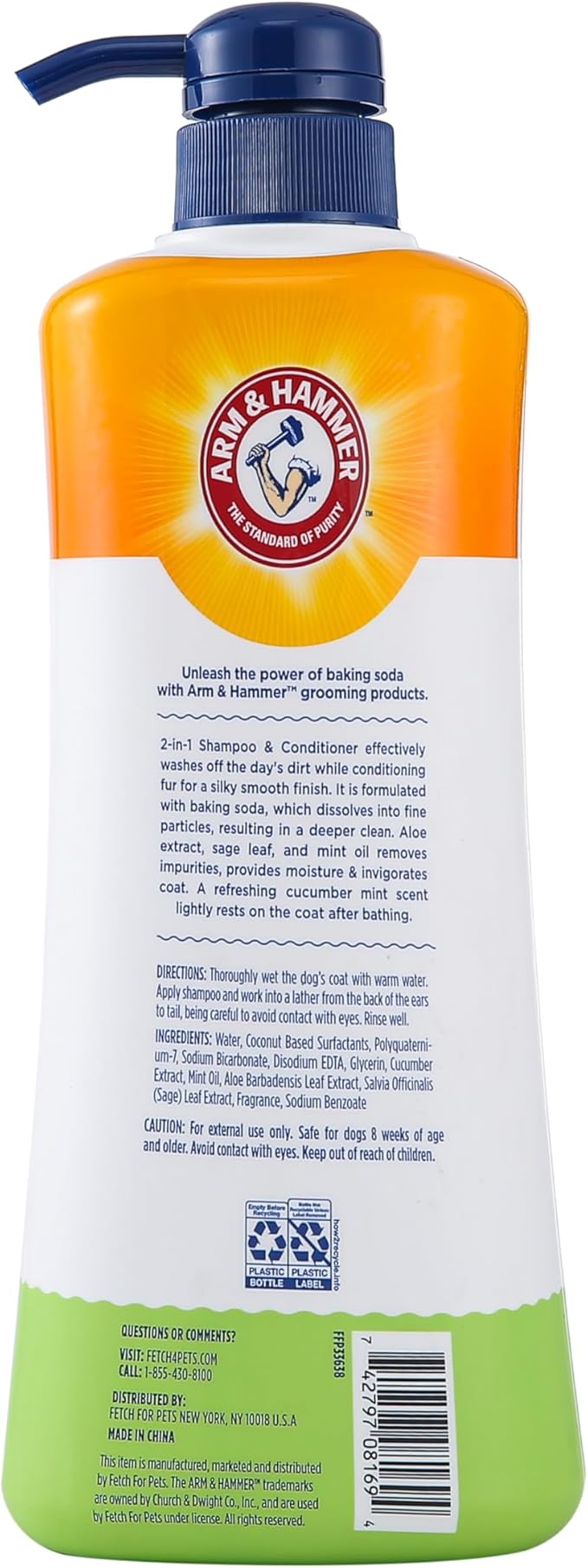 Arm & Hammer for Pets 2-in-1 Shampoo & Conditioner for Dogs, Value Size Bottle with Pump | Dog Shampoo & Conditioner in One | Cucumber Mint, 24 Ounce Bottle Dog Shampoo and Conditioner for All Dogs
