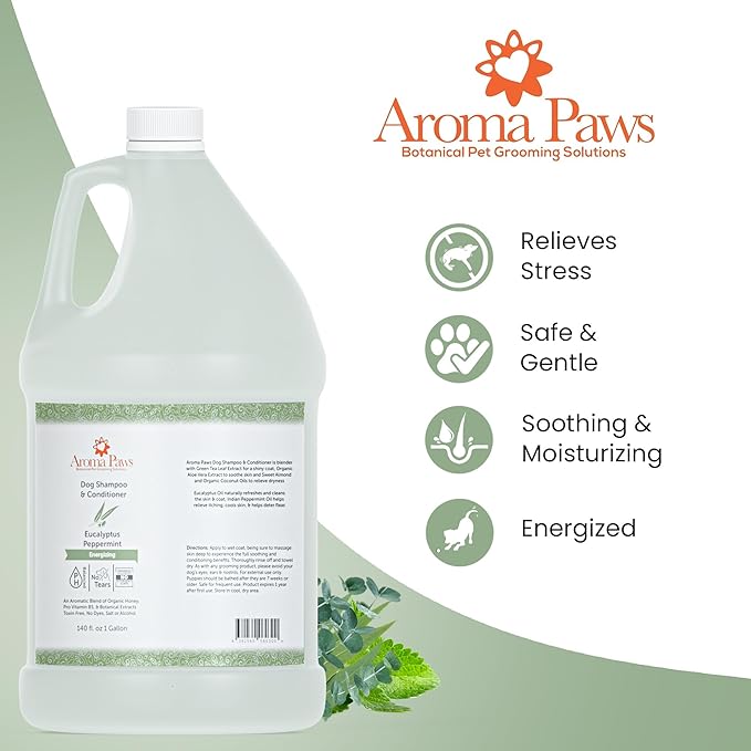 Dog Shampoo – Cleansing Wash, Conditioning, Moisturizing – Healthy Ingredients – Aromatic Grooming Puppy Shampoo – Tearless Cleaner, Eucalytpus Peppermint