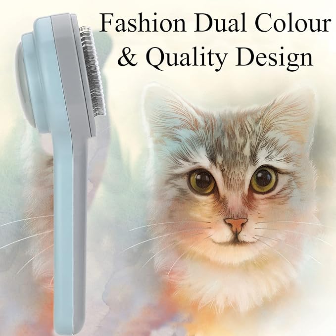 Cat Brush, Self Cleaning Slicker Brushes for Shedding and Grooming, Removes Loose Undercoat, Mats and Tangled Hair, Grooming Comb for Cats Dogs, Little Blue Gray