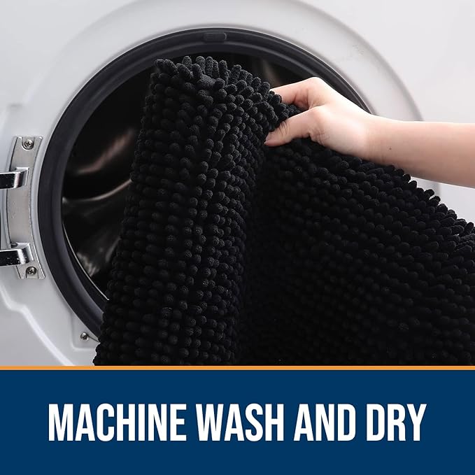 OLANLY Dog Door Mat for Muddy Paws 48x30, Absorbs Moisture and Dirt, Absorbent Non-Slip Washable Mat, Quick Dry Chenille, Mud Mat for Dogs, Entry Indoor Door Mat for Inside Floor, Black