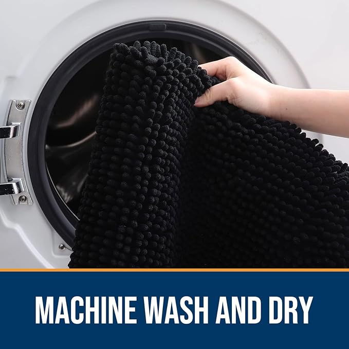 OLANLY Dog Door Mat for Muddy Paws 24x16, Absorbs Moisture and Dirt, Absorbent Non-Slip Washable Mat, Quick Dry Chenille, Mud Mat for Dogs, Entry Indoor Door Mat for Inside Floor, Black