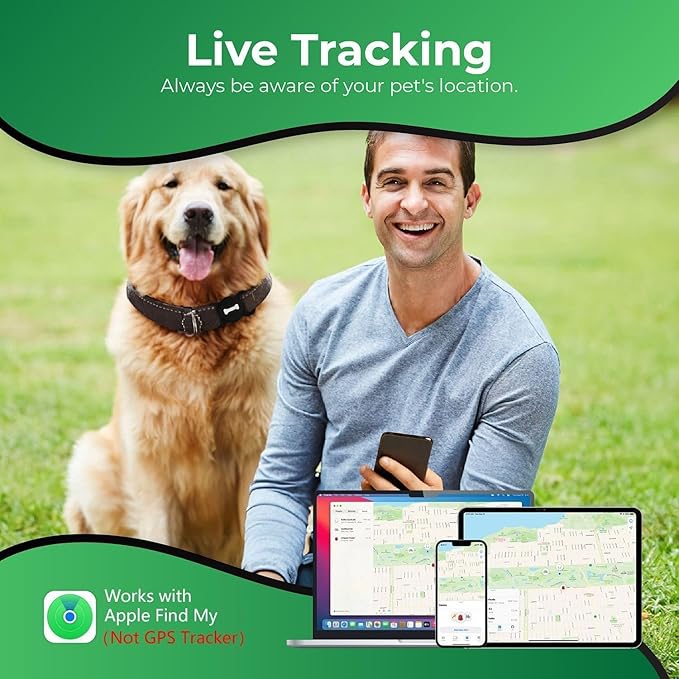 Smart Pet Tracker, Dog Tracker with Black Collar Holder, Smart Tag for Seamless Location Tracking, MFi Certificated, No Monthly Fee, Work with Find My, No GPS Tracker, iOS Only (Black)