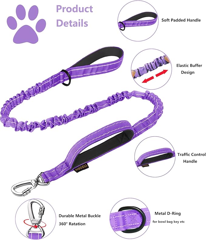 AUBELL Tactical Dog Collar and Leash Set, Adjustable Military Nylon Reflective Dog Leash and Collar with Handle and Heavy Metal Buckle for Medium Large Dogs, with Airtag Case and 2 Patches(Purple, L)