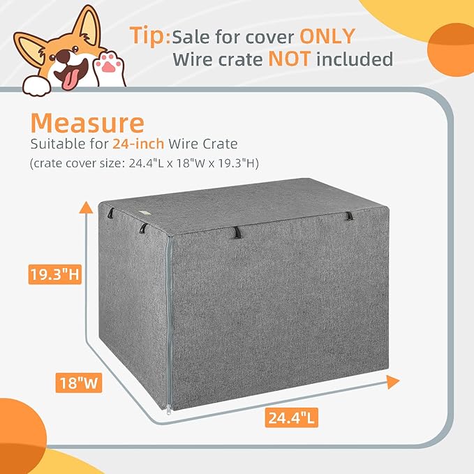Dog Crate Cover - Kennel Covers Fit for 24 Inch Dogs Crate, Double Door Polyester for Wire Puppy Cage Indoor Outdoor Protection, Grey