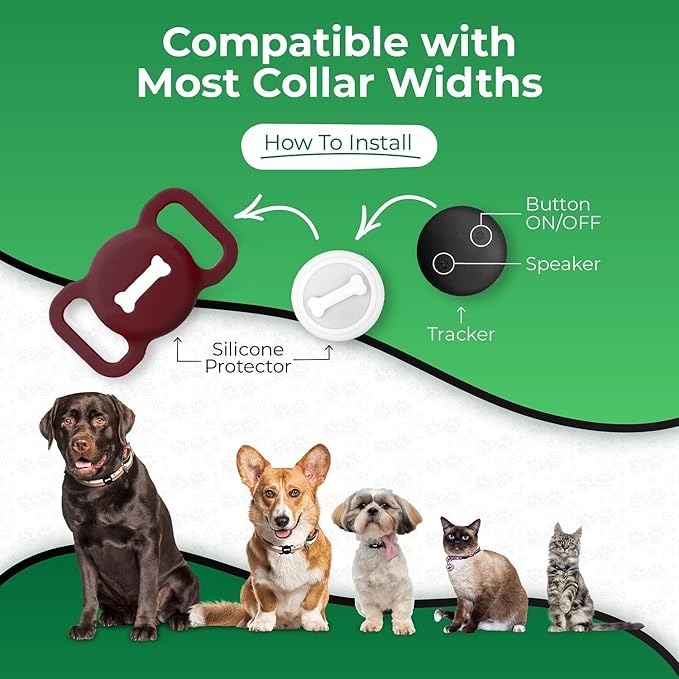 Smart Pet Tracker, Dog Tracker with Black Collar Holder, Smart Tag for Seamless Location Tracking, No Monthly Fee, MFi Certificated, Work with Find My, No GPS Tracker, iOS Only (Wine Red)