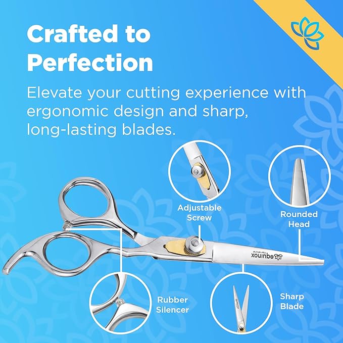 Equinox Professional Hair Scissors Set - Premium Essential Kit, Includes Hair Cutting Scissors, Thinning Shears, Straight Razor, Basic Comb, Cleaning Cloth, & Sandpaper - Hair Salon & Barber Supplies