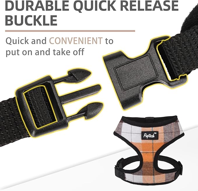 PUPTECK Soft Mesh Dog Harness and Leash Set Pet Puppy Cat Comfort Padded Vest No Pull Harnesses, Orange, M