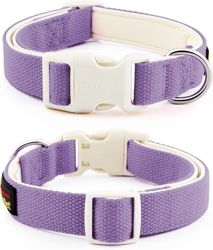 Plutus Pet Cotton Dog Collar, Heavy Duty Collar with Soft Padding, Adjustable and Comfortable for Small Medium and Large Dogs, Purple, L
