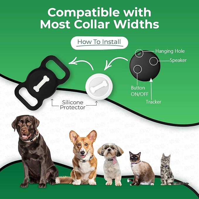 Smart Pet Tracker, Dog Tracker with Black Collar Holder, Smart Tag for Seamless Location Tracking, No Monthly Fee, MFi Certificated, Work with Find My, No GPS Tracker, iOS Only (Black)