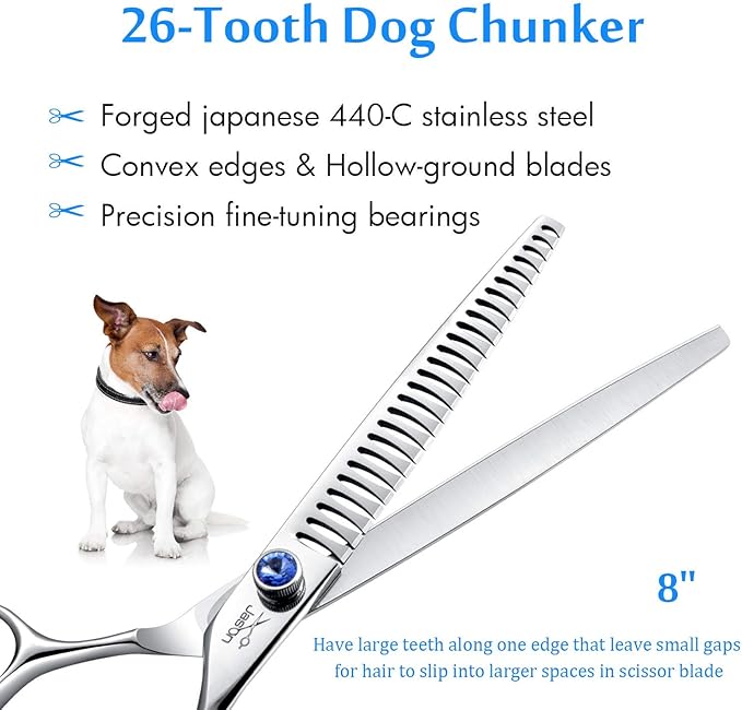 JASON 8" 26 Tooth Chunkers Shears for Dogs Ergonomic Cats Grooming Scissors Texturizing Blending Thinning Shear Pets & JASON Dog Grooming Scissors Set