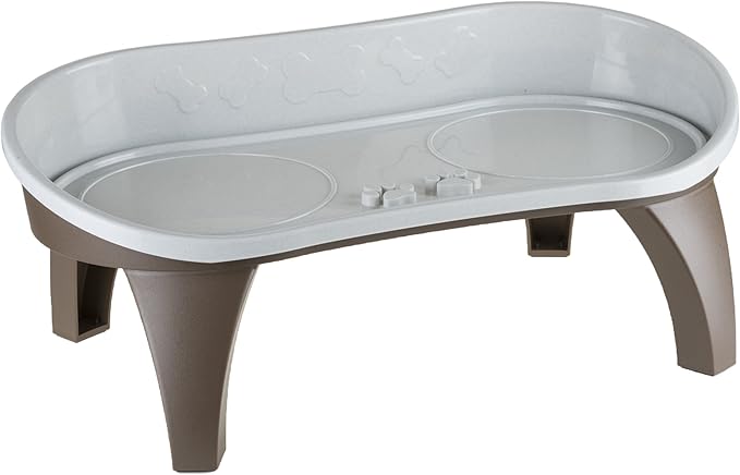 PETMAKER Elevated Pet Feeding Tray with splash guard and non-skid feet 21in x 11in x 8.5in, Brown