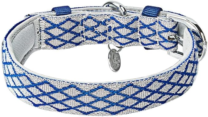Blueberry Pet 2 Patterns Diamond Pattern Adjustable Neoprene Padded Dog Collar with Metal Buckle - Royal Blue, Neck 17-20.5", for Large Breed
