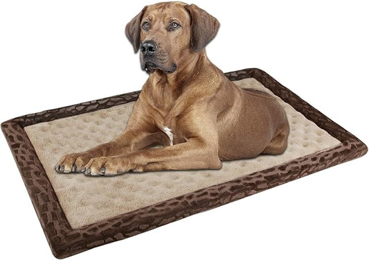 Dog Crate Pad 48x30 inch Memory Foam Large Dog Kennel Bed Soft Flannel Washable Anti Slip Puppy Sleeping Mat,Brown