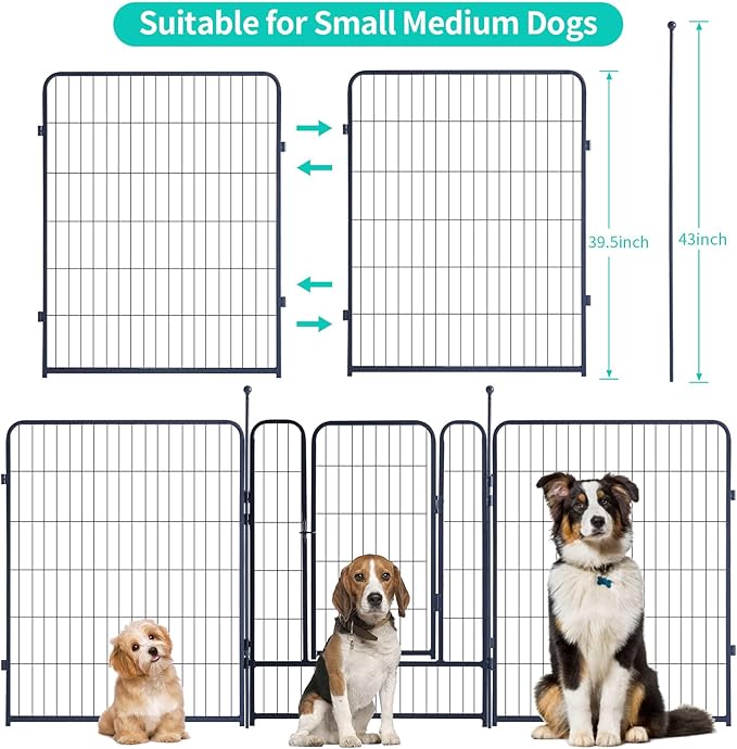 Dog Playpen,Portable Outdoor Dog Fence, Dog Playpen for Large/Medium/Small Dogs, Dog Fences for The Yard,with Doors Foldable Metal (40 inch, 40 Panels)