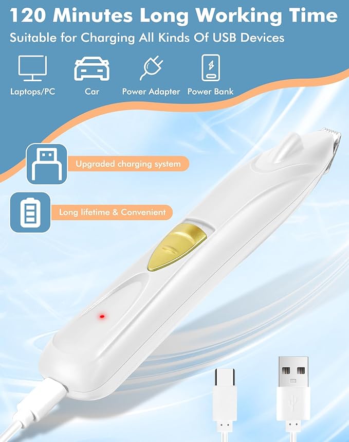 LEYOUFU Dog Clippers for Grooming, Cordless Dog Grooming Kit for Small Dogs with LED Light, Rechargeable Low Noise Cat Hair Trimmer for Grooming Pet Hair Around Paws, Eyes, Ears, Face, Rump (White)