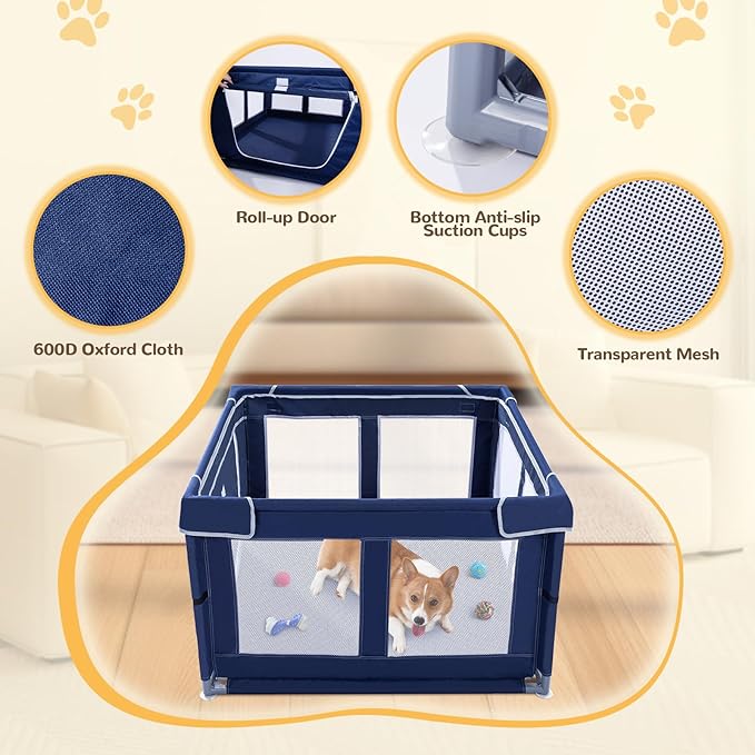 Dog Playpen Made of Thickened Stainless Pipe and 600D Oxford Cloth, 42×42 Inch Puppy Playpen, 25 Inch Height Pet Playpen for Puppy and Small Dogs, Keep Pets Secure