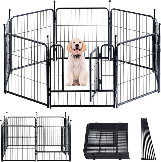 Dog Playpen,Portable Outdoor Dog Fence, Dog Playpen for Large/Medium/Small Dogs, Dog Fences for The Yard,with Doors Foldable Metal (24 inch, 08 Panels)