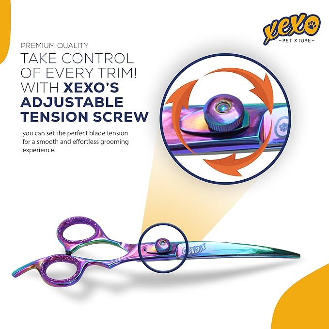 Curved Dog Grooming Scissors - Professional Dog Grooming Scissors - Comfortable Grip and High-Grade Stainless Steel Screw - 7.5" Inch Stainless Steel Curved Shears