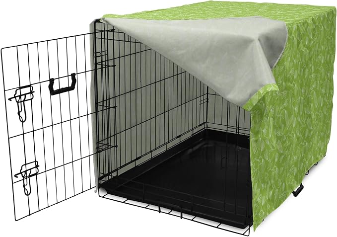 Ambesonne Floral Dog Crate Cover, Vintage Inspired Simplistic Outline Flowers Nature Botany Art Repetition, Easy to Use Pet Kennel Cover for Medium Large Dogs, 48 Inch, Lime Green and White