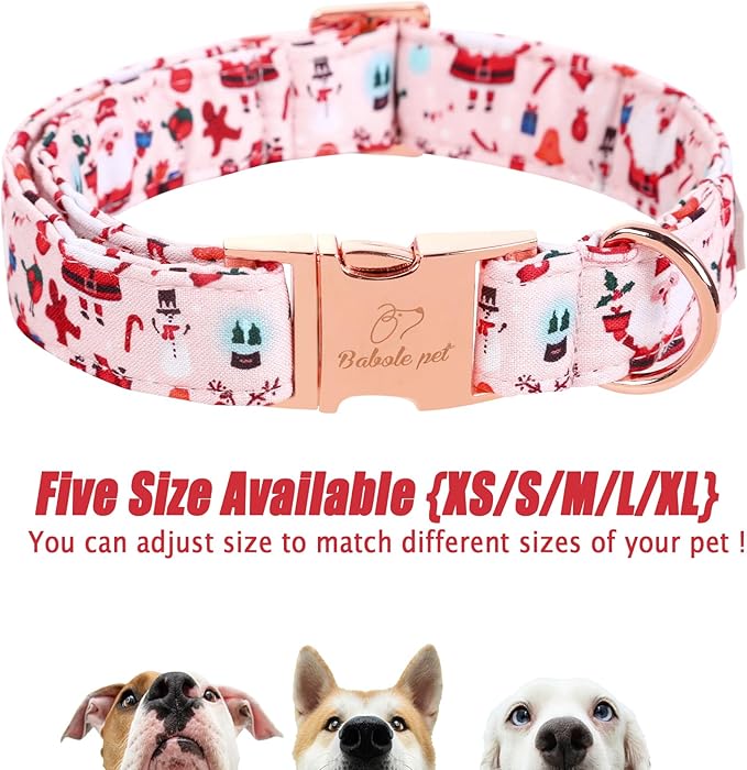 Christmas Dog Collar for Small Dog,Pink Elk Santa Claus Male Dog Collar with Safety Metal Buckle Adjustable Puppy Collars for Medium Large Boy&Girl Dog,S, Neck 10"-16"
