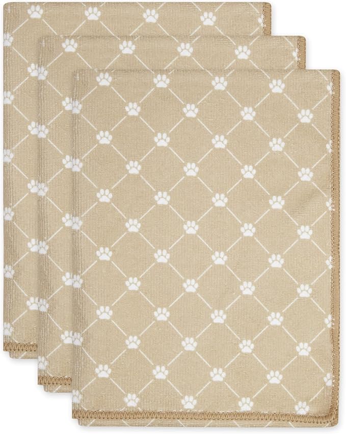 Bone Dry Pet Robe Collection, Trellis Paw Print, Absorbent Microfiber Bath Robe with Adjustable Closure for Dogs & Cats, Medium, Hunter Green