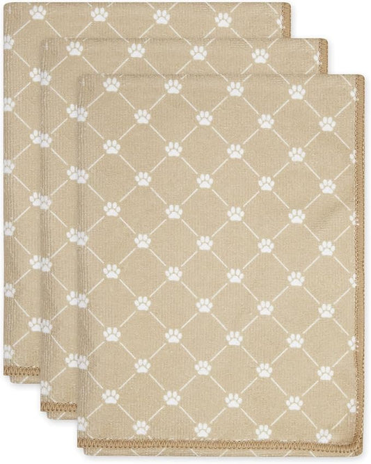 Bone Dry Pet Robe Collection, Trellis Paw Print, Absorbent Microfiber Bath Robe with Adjustable Closure for Dogs & Cats, Medium, Hunter Green