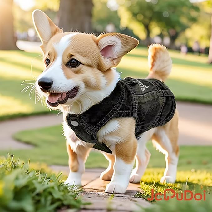 Dog Jeans Black Security Jacket Denim Pet Coat for Puppy Small Dogs Cotton Classic Overalls Male Cat Costumes Sleeveless Washed Vest Clothes Outfit T-Shirts（XX-Large）