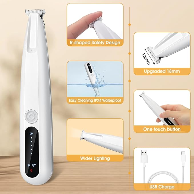 Palksky Dog Paw Trimmer, Upgraded 2 Speed Dog Grooming Kit with LED Display, Type-C Rechargeable Waterproof Paw Trimmer, Cordless Hair Shaver for Paws, Ears, Face, Rump and Eyes