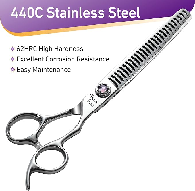 Fenice Peak 7 inch Chunker Dog Grooming Scissors Professional Dog Shears Made of Japanese 440C Stainless Steel with Jewelled Screw Trimming Cutting Scissors Durable and Sharp