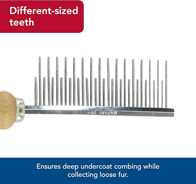Coastal Pet Safari Dog Shedding Combs - Dog Shedding Brush for Dogs with Short and Long Hair - Different Sized Teeth for Undercoat Rake - 7" x 1.5"
