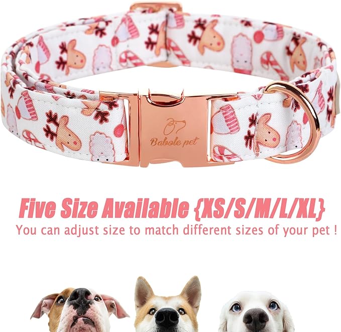 Christmas Dog Collar for Large Dog,White Santa Pink Elk Claus Male Dog Collar with Safety Metal Buckle Adjustable Puppy Collars for Small Medium Boy Dog,XL, Neck 16"-26"