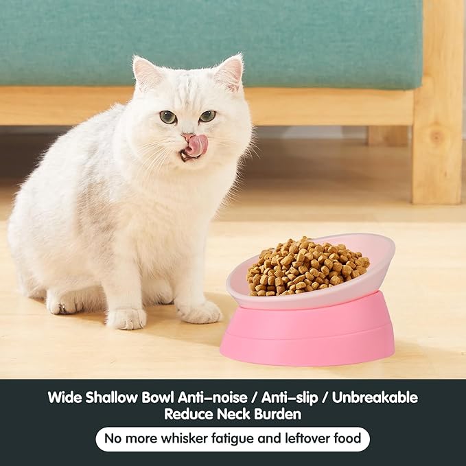 Bulldog Bowl Anti-Slip Dog Cat Dish Detachable Rubber Dog Bowl Pet Sterile Tilted Pet Feeder Slope Base (Pink, 2 Cup (Small/Medium Dog))