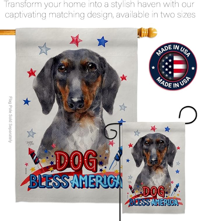 Breeze Decor Patriotic Black Tan Dachshund House Flag Set Dog Puppy Spoiled Paw Canine Fur Pet Nature Farm Animal Creature Decoration Banner Small Garden Yard Gift Double-Sided, Made in USA