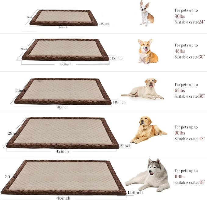 Dog Crate Pad 24x17 inch Memory Foam Dog Bed Mat for Small Dog Cat Washable Puppy Sleeping Bed Anti Slip,Brown