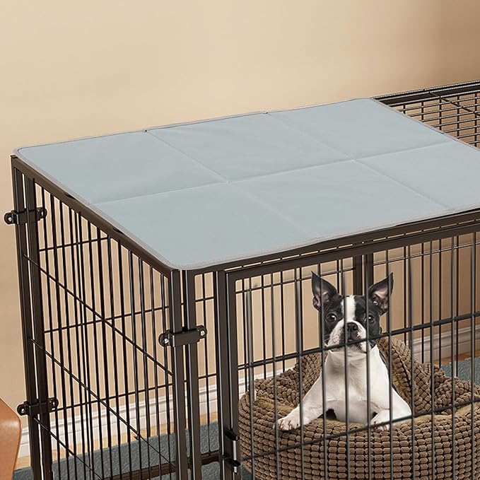Pethiy Dog Crate Topper Oxford Cloth for 36 Inch Cages Collapsible Pet Crate Table Topper with 6 Magic Tape Fixed,Fits Most 24-48 inch Dog Crates (Dog Crate Not Include)