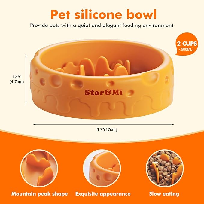 Silicone Slow Feeder Dog Bowls & Cat Bowls, 2 Cups Small Pet Food Bowl with Non-Slip Suction Base, Food-Grade Safe Puzzle Feeder for Small & Medium Dogs & Indoor Cats - Dishwasher & Microwave Safe