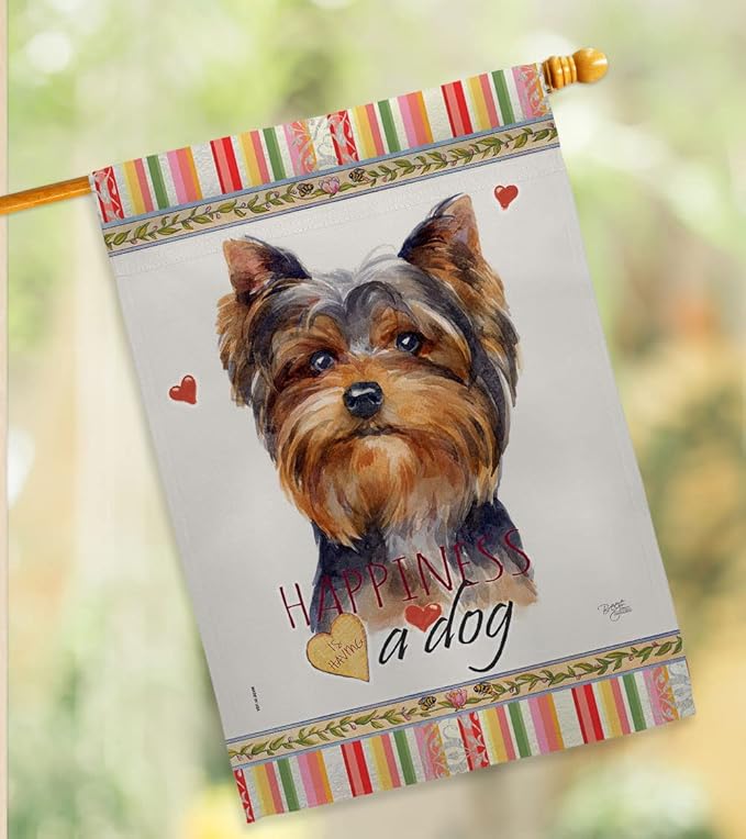 Breeze Decor Torkshire Terrier Happiness Garden House Flag-Kit Dog Puppy Spoiled Paw Canine Fur Pet Nature Farm Animal Creature Decoration Banner Small Yard Gift Double-Sided, Made in USA