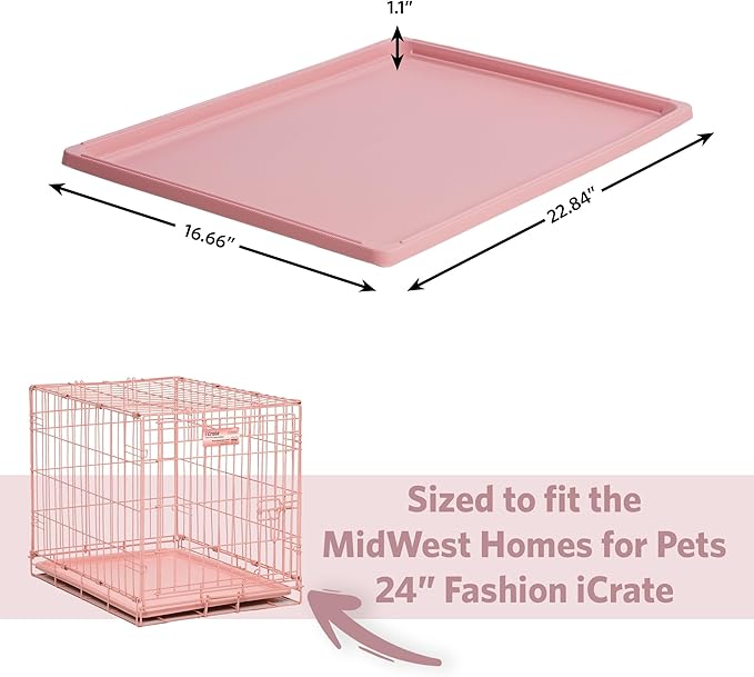 MidWest Homes for Pets, Dog Crate Replacement Pan for- 24-Inch Pink iCrate, Also Fits New World, Regular 24-Inch iCrates and Life Stages Dog crates, (Model-26PPan), Pink