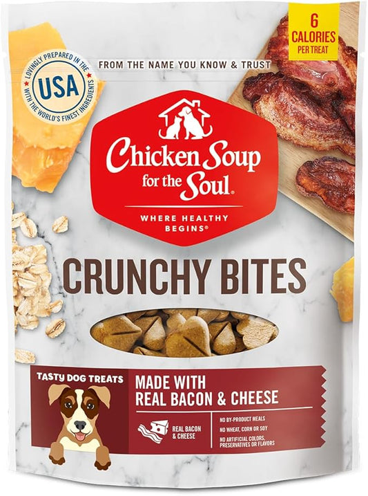 Chicken Soup For The Soul Crunchy Bites Dog Treats, Bacon & Cheese, 12 Ounce Bag | Soy, Corn & Wheat Free, No Artificial Flavors or Preservatives