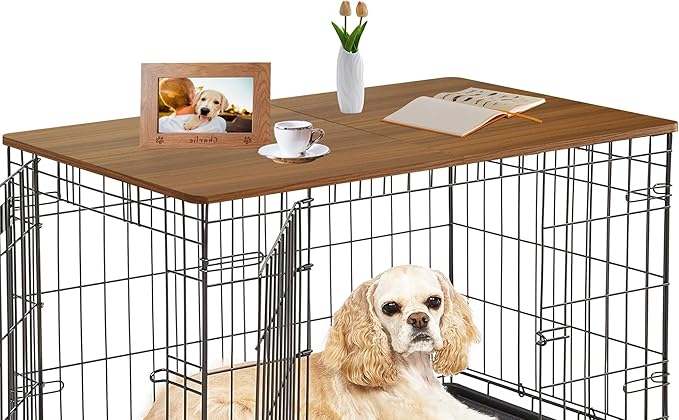 Deblue Foldable Dog Crate Topper, Wood Crate Topper for 48in Wire Dog Cages, Dog Kennel Table Top for Large Dog, Waterproof, Sturdy (48 inch)