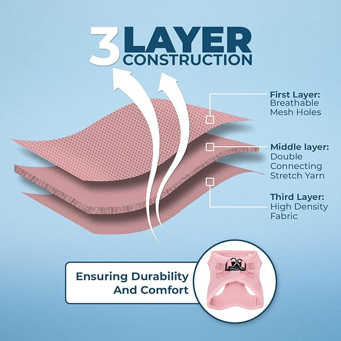 Voyager Step-in Air Dog Harness - All Weather Mesh, Reflective, No Pull Harness for Small, Medium Dogs, Cats - Secure with Hook & Loop Fastener, Buckle, Double D-Rings - Pink, L