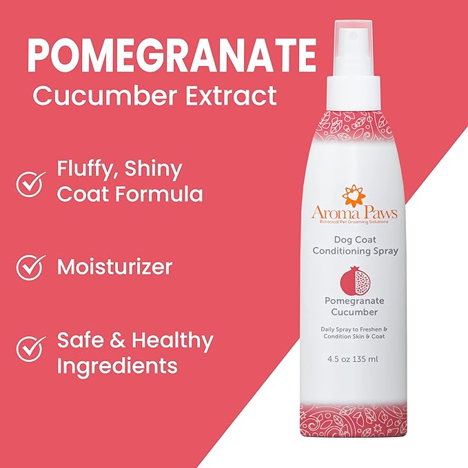 Scented Dog Coat Spray – Cleansing, Conditioning, Moisturizing – Toxin Free, Healthy Ingredients – Aromatic Grooming Puppy Spray – Loosens Knots, Tangles – 4.5 Oz., Pomegranate Cucumber