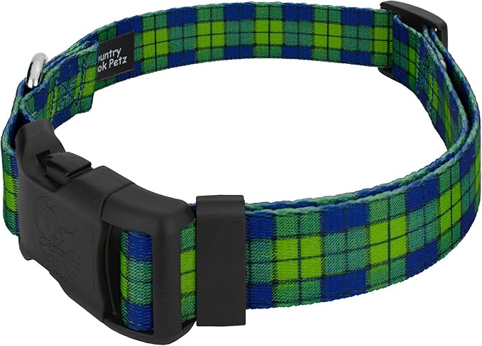 Country Brook Petz - Deluxe Blue and Green Plaid Dog Collar - Made in The U.S.A. - Plaid and Argyle Collection Featuring Charming Designs (1/2 Inch, Extra Small)