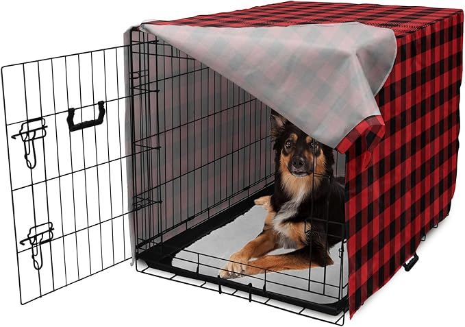 Ambesonne Plaid Dog Crate Cover, Lumberjack Fashion Buffalo Checks Pattern Retro Style Grid Composition, Easy to Use Pet Kennel Cover for Medium Large Dogs, 36 Inch, Orange Black