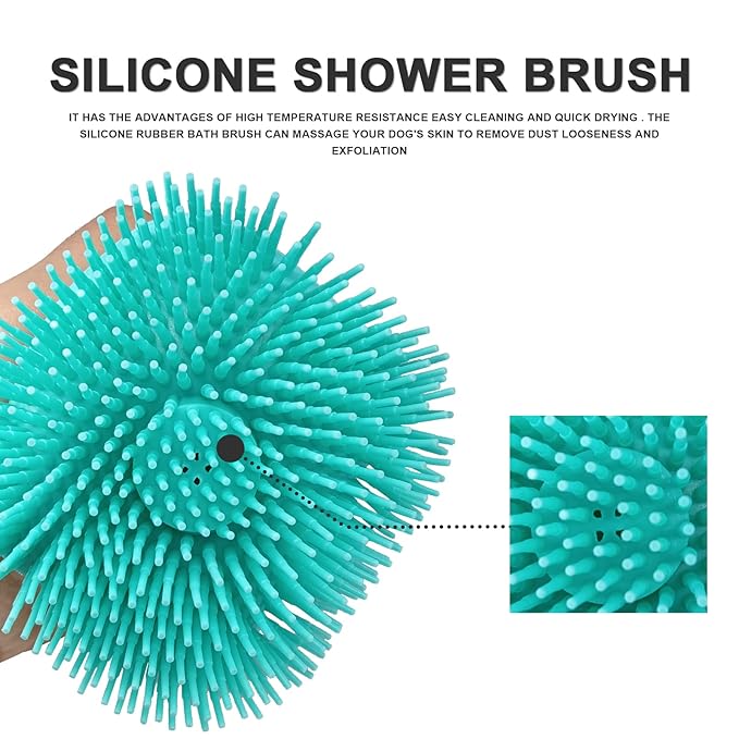 BLMHTWO Pet Grooming Brush, Dog Cat Bath Scrubber with Silicone Loop Handle, Creates Bubbles, Massages Skin, Saves Shampoo, for Long Short Haired Dogs and Cats